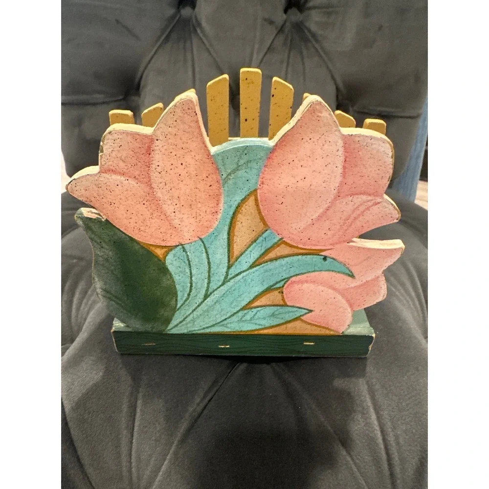 Hand Painted Wooden Tulip Napkin Holder Cute Country VTGKitchen Decor cottage